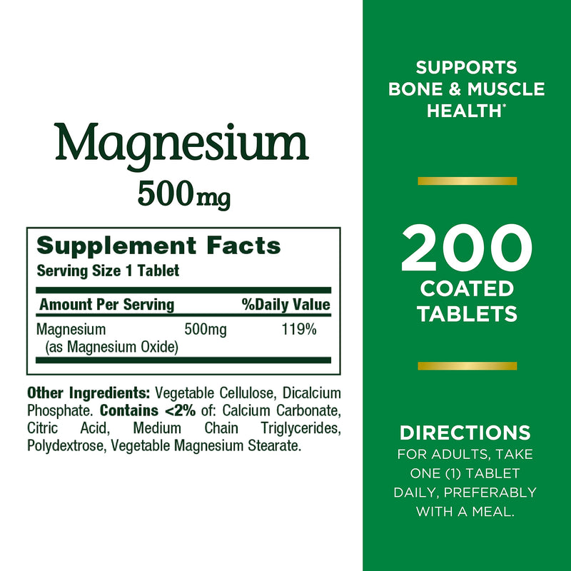 [Australia] - Nature’s Bounty Magnesium, Bone and Muscle Health, Tablets, 500 mg, 200 Ct 200 Count 