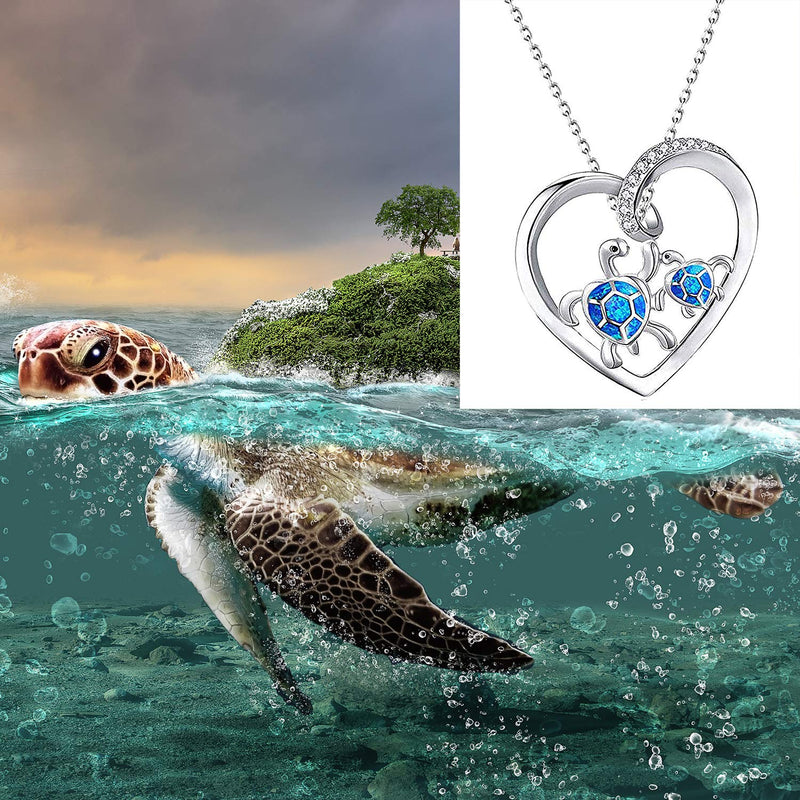 [Australia] - bobauna Mother and Baby Sea Turtle Heart Pendant Necklace for Women Girl turtle necklace 