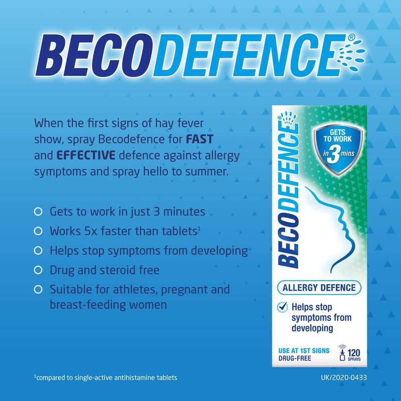 [Australia] - Becodefence, Nasal Spray – AllergyHay Fever Defence from the First Signs of Symptoms – Gets to Work in 3 Minutes NonDrowsy 120 Sprays, 20 ml Adult 