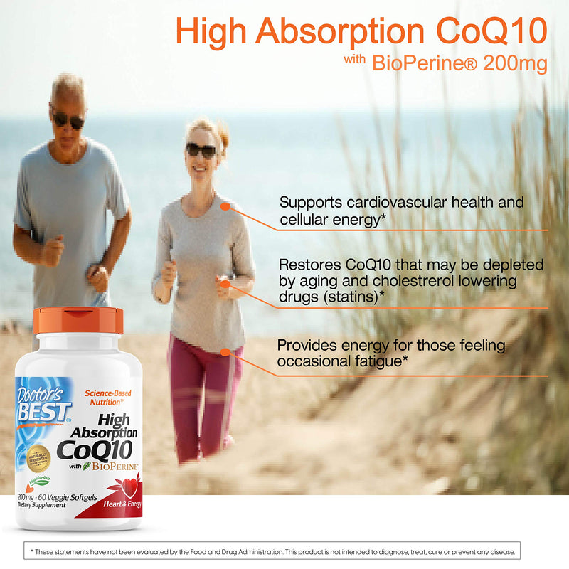 [Australia] - Doctor's Best High Absorption CoQ10 with BioPerine, Vegetarian, Gluten Free, Naturally Fermented, Heart Health & Energy Production, 200 mg 60 Veggie Softgels 