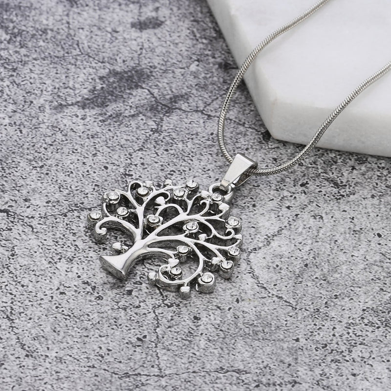 [Australia] - Ouran Tree of Life Necklace for Women, Gold or Silver Chain Pendant Necklace Girls Gift Necklace with CZ Crystal Silver Plated 