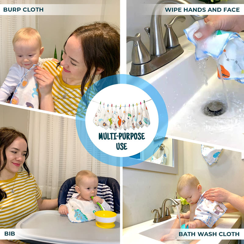 [Australia] - Muslin Baby Washcloths 18 Pack, Natural Cotton Infant Bath Towel, Soft Toddler Face Towel Gift Registry Newborn Baby Shower, 22x22cm, Animal World Animal World-18 Pack 