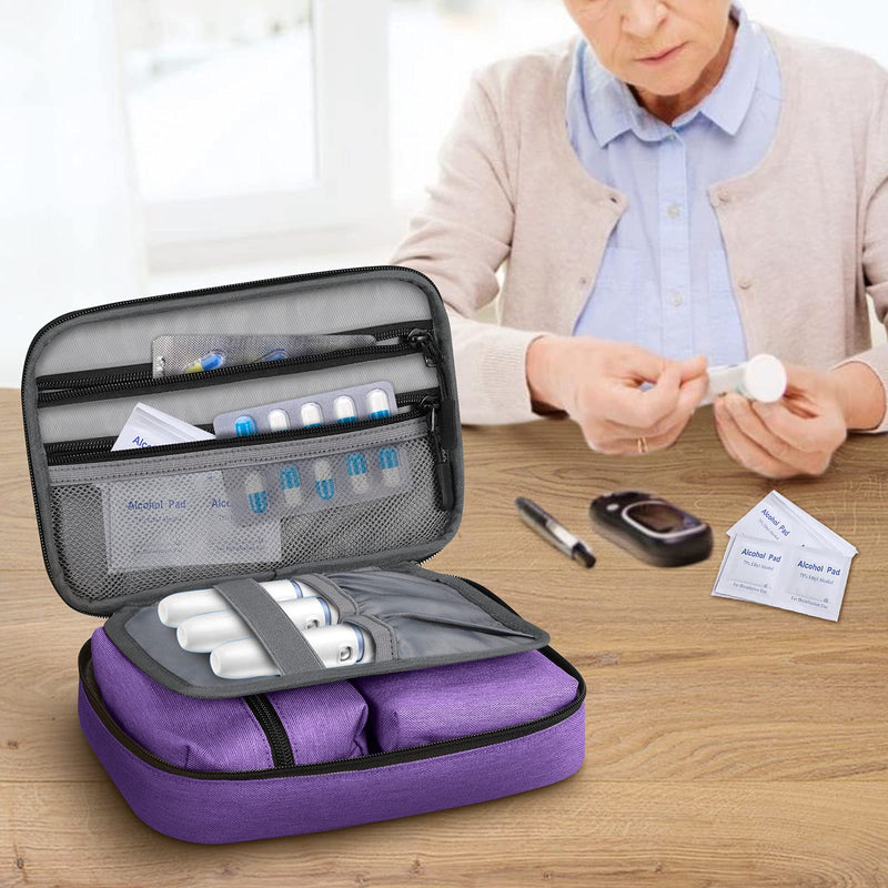 [Australia] - SITHON Diabetic Supplies Organizer Case with Hand Strap, Water Resistant Portable Storage Travel Bag for Insulin Pens, Glucose Meter, Blood Sugar Test Strips and Other Diabetic Supplies (Purple) Purple 