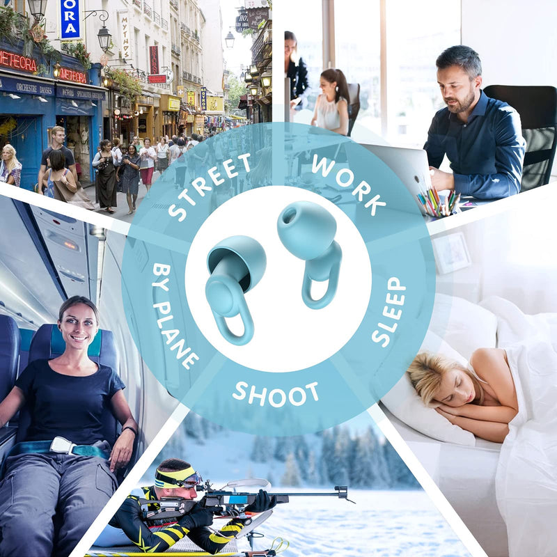 [Australia] - Silicone Ear Plugs for Noise Reduction - Reusable Soft Comfortable Earplugs for Sleeping,Noise Sensitivity & Flights -16 Ear Tips in XS/S/M/L, with 2 Travel Boxes - 33dB Noise Cancelling (Light Blue) Light Blue 