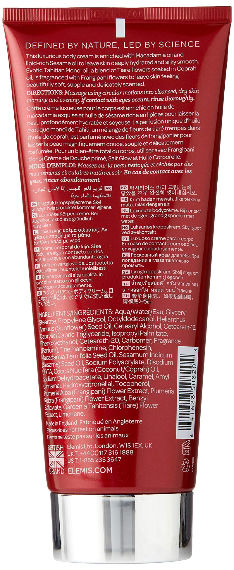 [Australia] - Elemis Frangipani Monoi Body Cream, Luxurious Body Cream to Soften, Nourish and Moisturise, Body Moisturiser Enriched with Nourishing Essential Oils, Hydrating Body Cream for Smooth Skin, 200 ml 