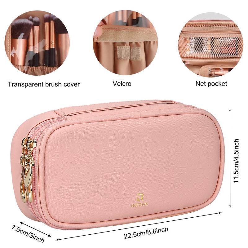 [Australia] - Relavel Makeup Bag Small Travel Cosmetic Bag for Women Girls Makeup Brushes Bag Portable 2 Layer Cosmetic Case Brush Organizer Christmas Gift (Pink) 1 Pink 