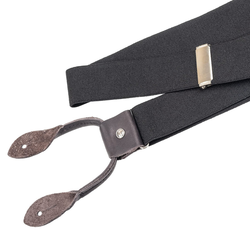 [Australia] - Men's Button End Tuxedo Suspenders - Real Leather - Y Back Style - Adjustable Black 