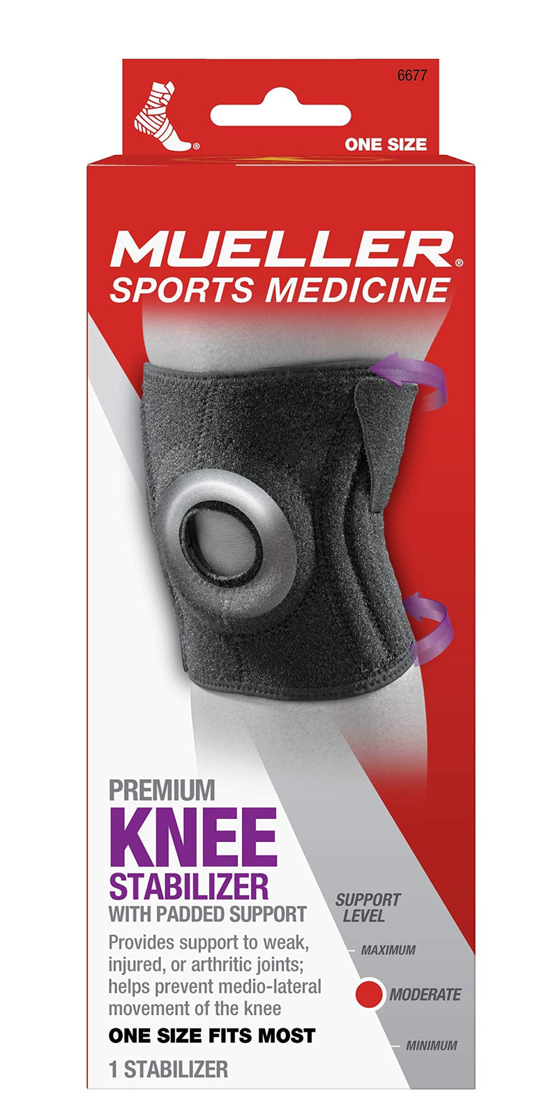 [Australia] - Mueller Sports Medicine Adjustable Premium Knee Stabilizer with Padded Support, For Men and Women, Black, One Size 