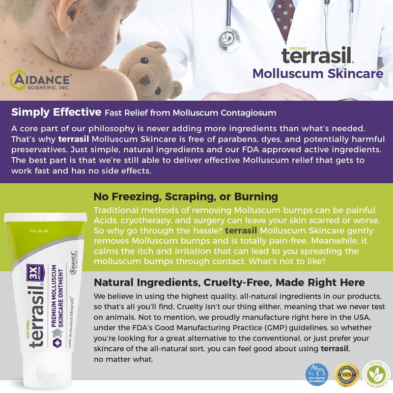 [Australia] - Molluscum Contagiosum Skincare Ointment New Formulation Gentle Safe for Children Guaranteed All Natural for Treating Symptoms Including Redness Bumps Itch 45g by Terrasil 