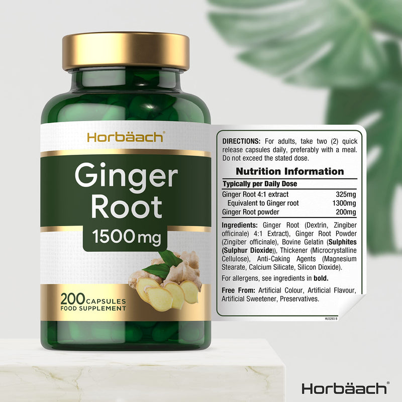 [Australia] - High Strength Ginger Root 1500mg | 200 Powder Capsules | Zingiber Officinale - Natural Herbal Extract (3+ Months Supply) Non-GMO Tablets, Gluten Free Supplement 