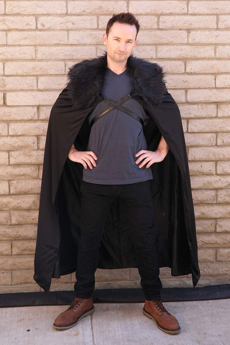 [Australia] - Encore Costumes Northern Winter Lord Cosplay Cloak Height 5'8'' and up Black Cloak, Black Fur 
