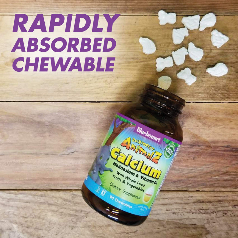 [Australia] - BlueBonnet Super Earth Rainforest Animalz Calcium Magnesium And Vitamin D3 Chews, Natural Vanilla Frosting, White, 90 Count 90 Count (Pack of 1) 