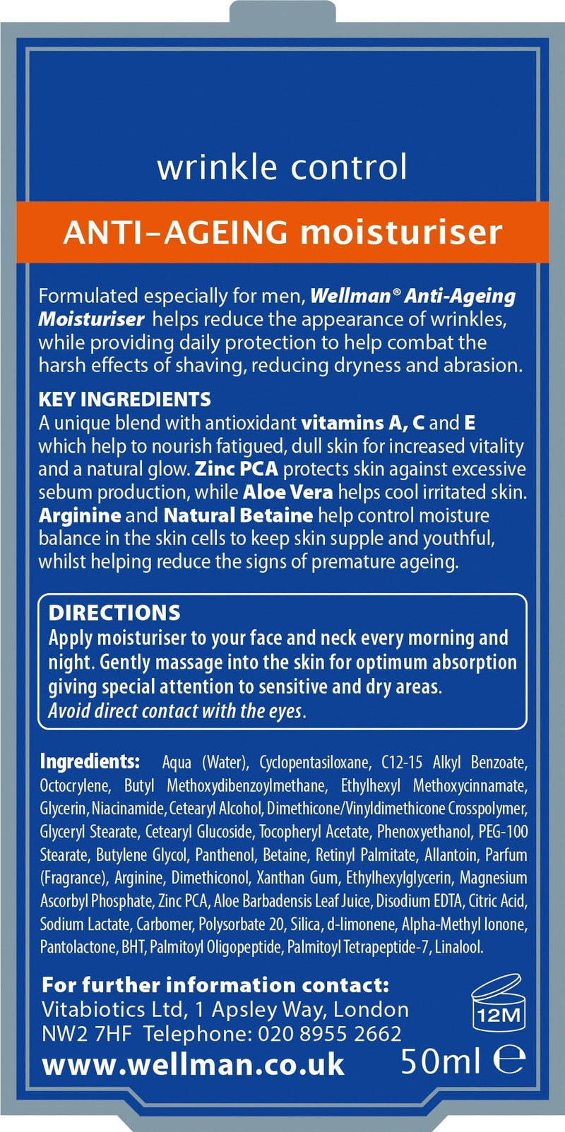 [Australia] - Vitabiotics Wellman Anti-Ageing Moisturiser - 50 ml 