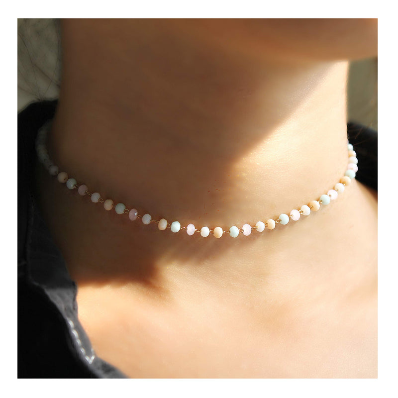 [Australia] - POMINA Dainty Black Beaded Choker Necklace, Delicate Beaded Chain Short Necklace for Women Girls Teens Multi color 