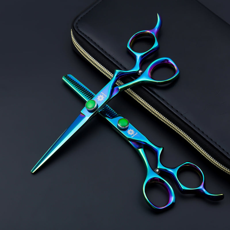 [Australia] - 6'' Professional Hair Shears Kit - Hair Cutting Scissors Barber/Hairdressing Thinning Shears Set Salon Razor Edge Mustache/Beard Clipping Shears with Fine Adjustment Screw by Dream Reach (Green-01) Green-01 