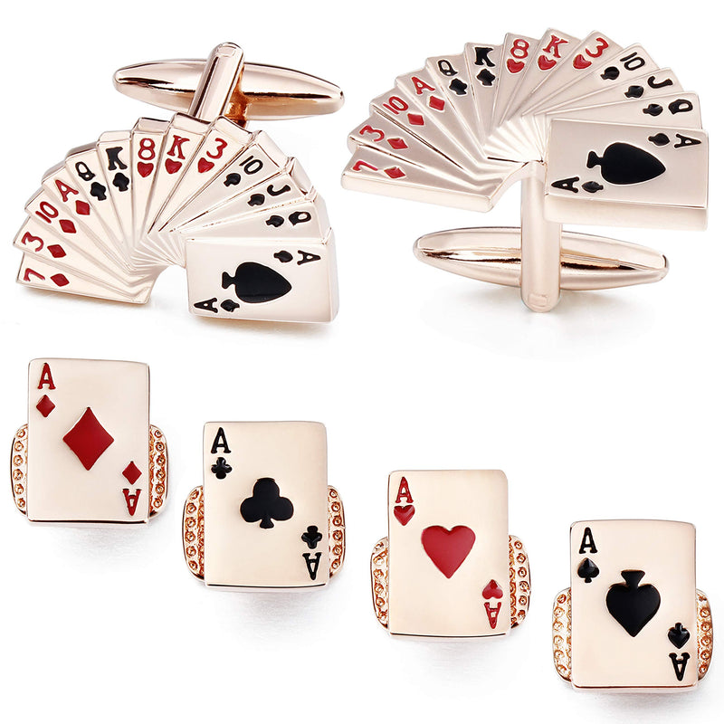 [Australia] - HAWSON Rose God Poker Cufflinks Tuxedo Studs Set for Men 