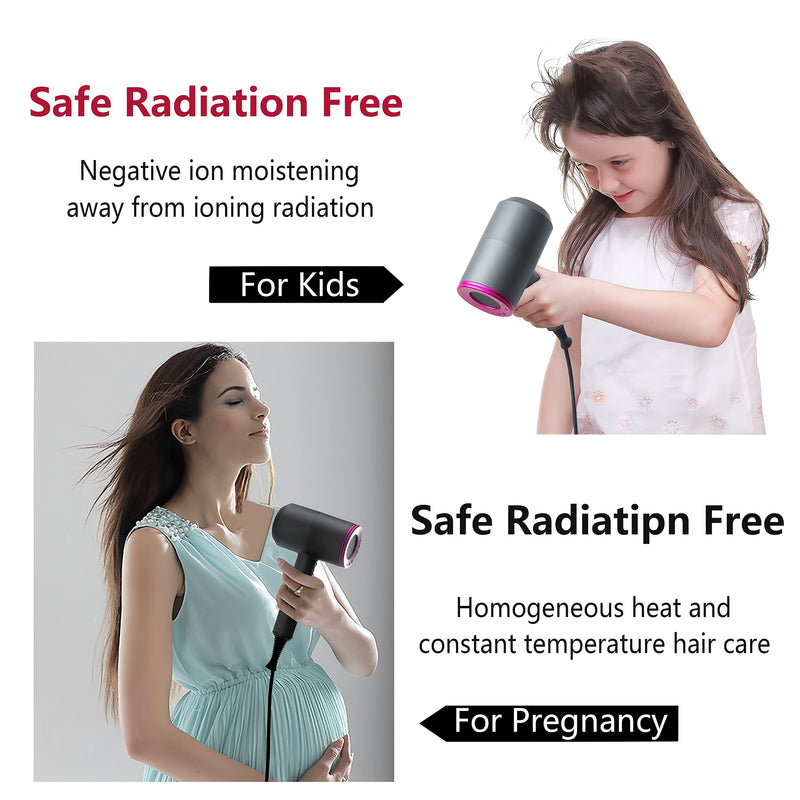 [Australia] - Jooayou Professional Hair Dryer 2000W Fast Dry Negative Ions Hair Blow Temperature Hairdryer with Diffuser Hairdryer with 2 Speeds, 3 Heating and Cool Button Iron Grey & Rose Red 