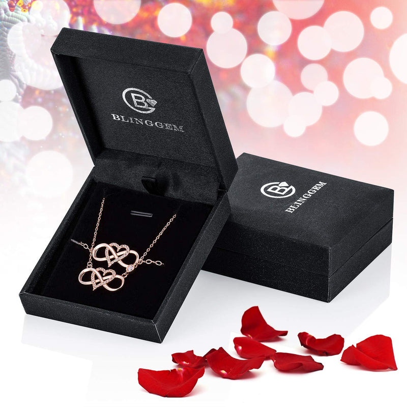 [Australia] - BlingGem Women Necklace Sets Gold-Plated 925 Sterling Silver Cubic Zirconia Infinity Heart Jewelry Set Gift for Women Rose Gold 