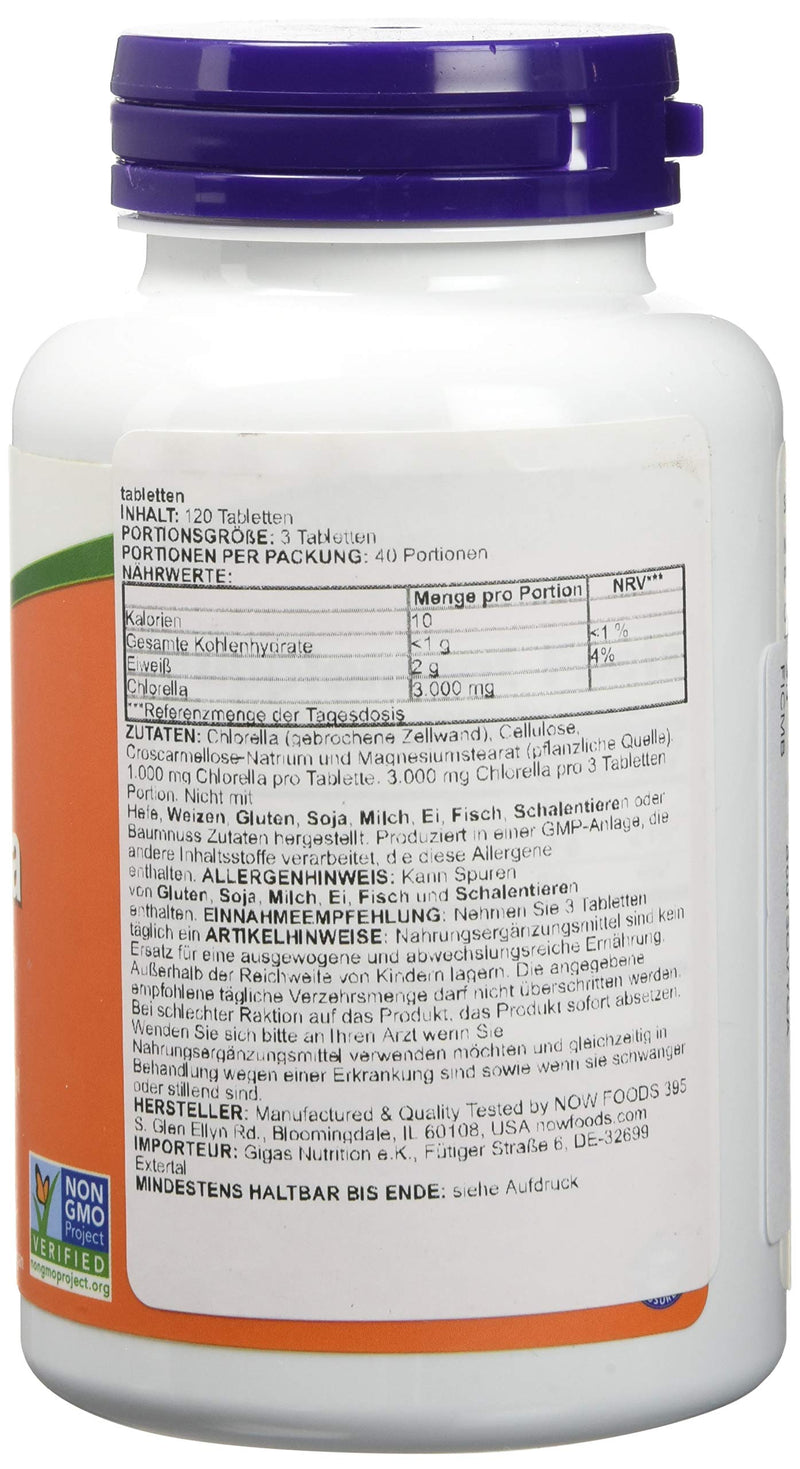 [Australia] - NOW Supplements, Chlorella 1000 mg with naturally occurring Chlorophyll, Beta-Carotene, mixed Carotenoids, Vitamin C, Iron and Protein, 120 Tablets 