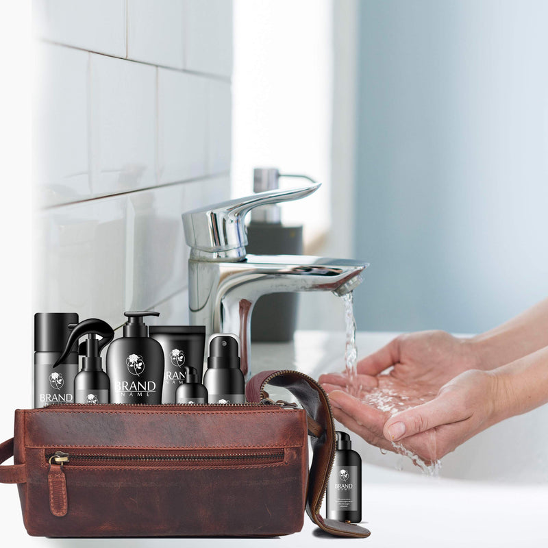 [Australia] - Leather Toiletry Bag for Men and Women - Hanging Water Resistant Travel Dopp Kit Tobacco 