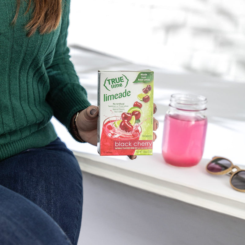 [Australia] - TRUE LIME Black Cherry Limeade Drink Mix (10 Packets) | Made from Real Limes | No Preservatives, No Artificial Sweeteners, Gluten Free | Water Flavor Packets & Water Enhancer with Stevia 