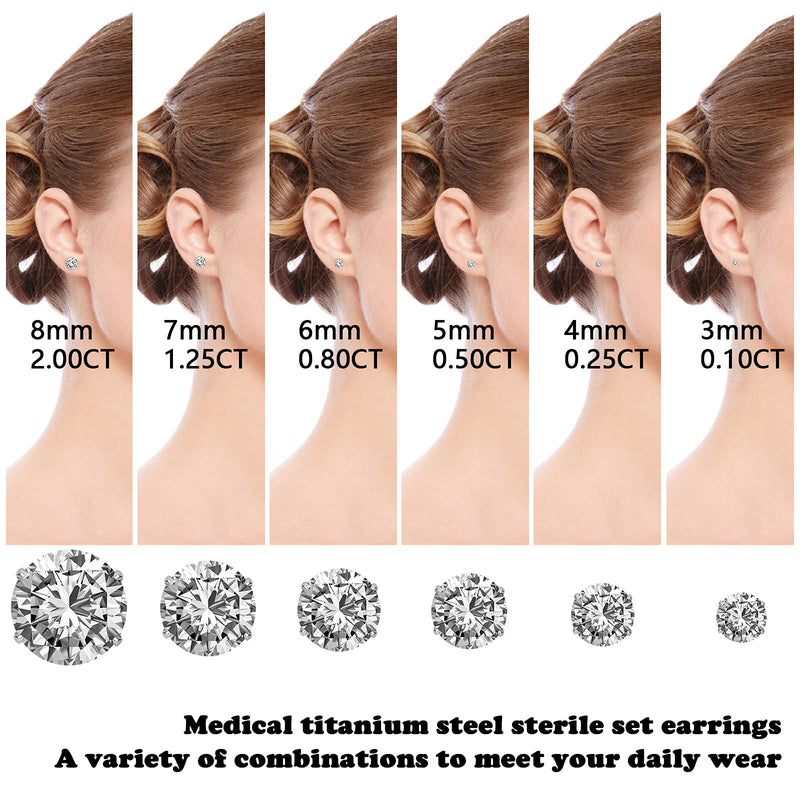 [Australia] - Mlonce Stainless Steel Stud Earrings Round Clear Cubic Zirconia Ear Studs for Women and Men Sensitive Ears Nickel Free CZ Stud Earrings Set Hypoallergenic, 6 Pairs 6-claw or 4-claw 