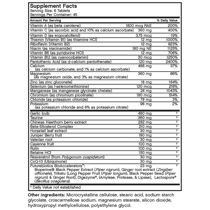 [Australia] - Futurebiotics Pressur-Lo Multi-Vitamin, Mineral & Herb Formula - CoQ10, Garlic, Calcium, Magnesium, Niacin, Resveratrol - Manufactured in an cGMP Registered Facility - Heavy Metal Tested, 270 Tablets 270 Count (Pack of 1) 