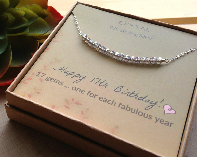 [Australia] - EFYTAL 17th Birthday Gifts for Girls, Sterling Silver Necklace, 17 beads for 17 Year Old Girl, Jewelry Gift Idea 