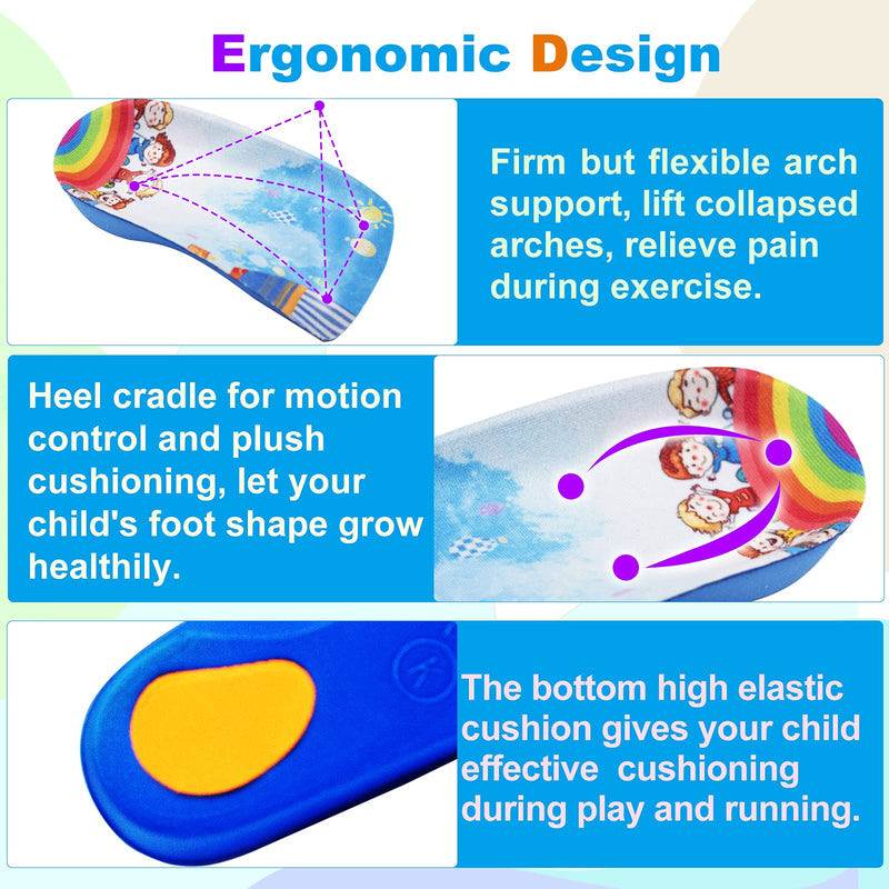 [Australia] - Arch Support Insole for Kids Shoes, Size K Orthotic Shoes Inserts for Kids, 3/4 Length Inserts for Children’s Heel Pain, Flat Feet, Plantar Fasciitis, Pronation Size K for ages 6 to 10 