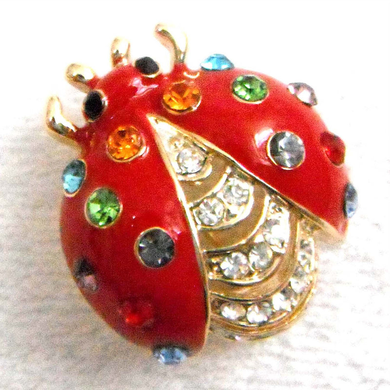 [Australia] - Navachi 18k Gold Plated Colorful Crystal Smooth Enamel Bug Ladybug Brooch Pin Red 