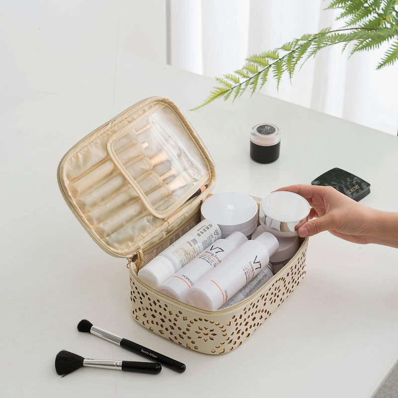 [Australia] - Makeup Bag, WuHua Gold Pattern Cosmetic Bag With Zipper,Toiletry/Travel Bag For Gril,Brushes Accessories Storage Bag,For Portable Hand Pouch Organizer 