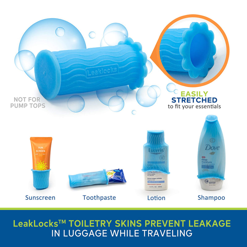 [Australia] - Leak Locks: 4 Pack Toiletry Skins for Leak Proofing Travel Containers in Luggage. Protects Standard and Travel Sized Toiletries. Reusable Accessory for Travel Bag, Suitcase and Carry On Luggage. 