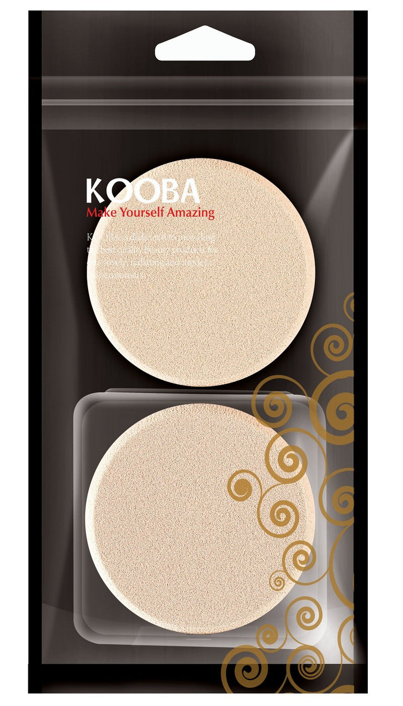 [Australia] - KOOBA 2pcs Round Makeup Sponges with 1 Travel Case, Beauty Face Primer Compact Powder Puff, Blender Sponge Replacement for Cosmetic Flawless Foundation, Sensitive and All Skin Types 