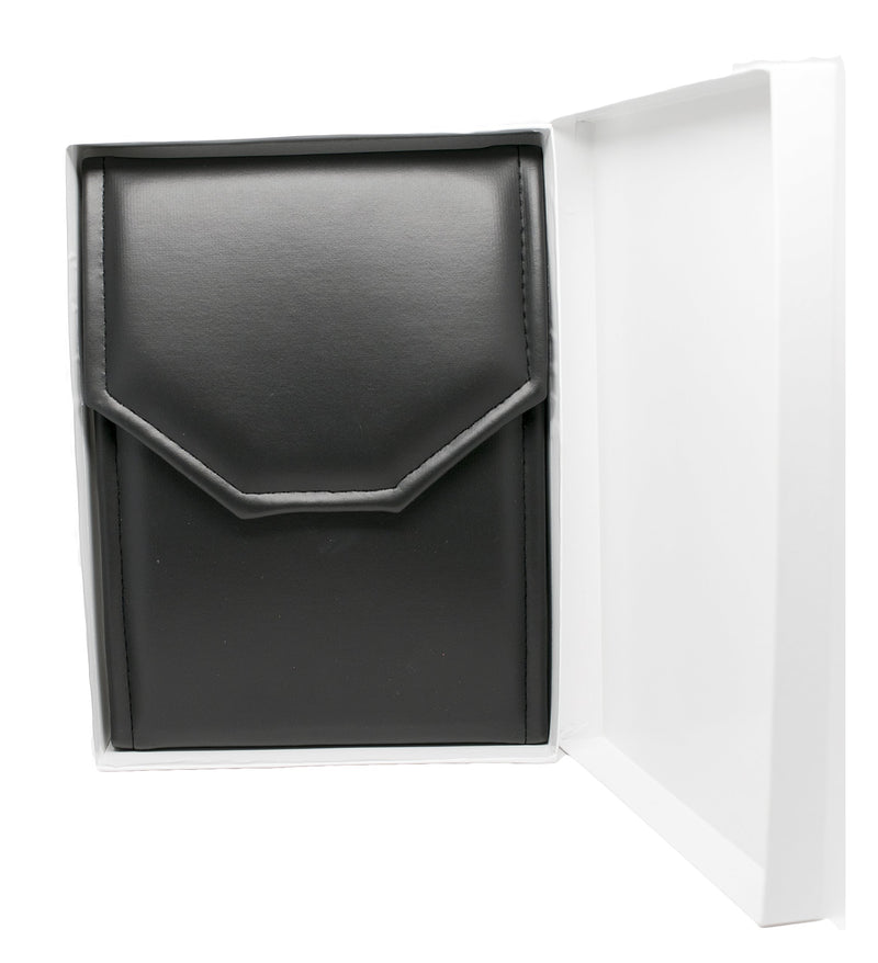 [Australia] - Novel Box Premium Large Black/Black Stitched Leatherette Pearl/Omega Necklace Folder + Custom NB Pouch Large: 8X6 