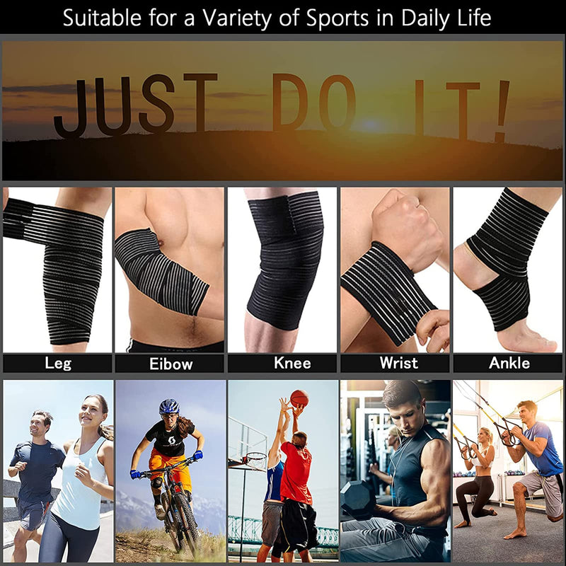 [Australia] - 2 Pack Sports Knee Wraps, Extra Long Elastic Knee Brace Compression Bandage Brace Support Wrap Calf Pain Relief for Cross Training WODs, Gym Workout, Weightlifting, Running & Weight Training (Black) 