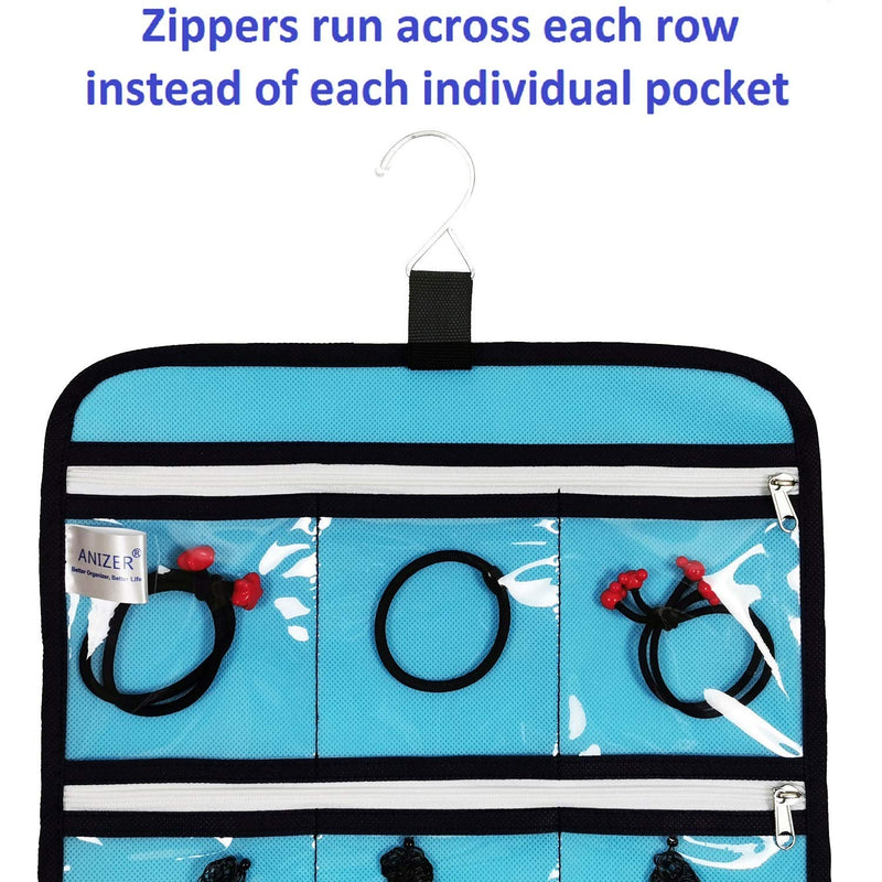 [Australia] - ANIZER Hanging Jewelry Organizer with 10 Zippered Clear Pockets for Travel Suitcase and Home Closet Jewelry Storage Bag (Blue) Blue 