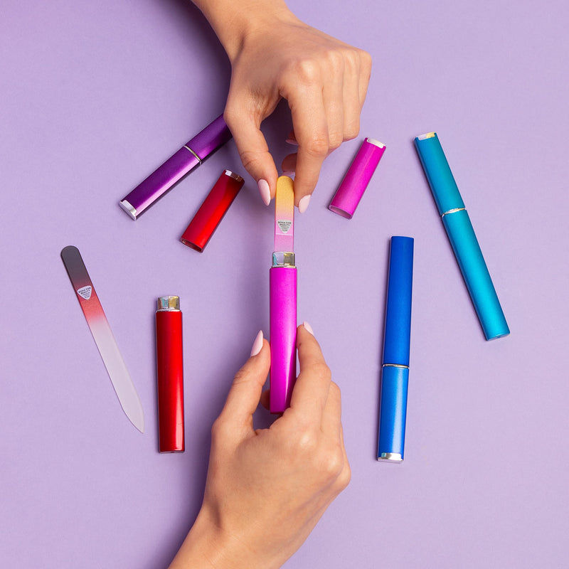 [Australia] - Glass Files for Nails, Manicure Glass Fingernail Files with Cases, Gentle Precision Filing, Leaves Nails Smooth - 5-Piece Bona Fide Beauty Premium Czech Glass Files Aqua Green 