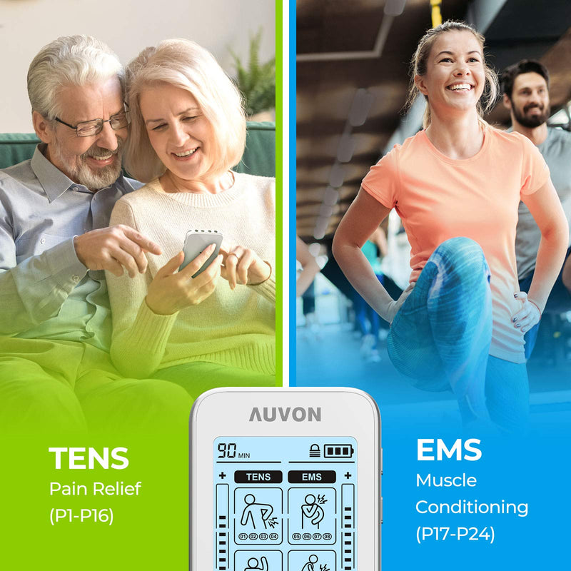 [Australia] - AUVON 4 Outputs TENS Machine for Pain Relief, TENS EMS Muscle Stimulator with 24 Modes, 2" and 2"x4" TENS Electrodes Pads (White) A-white 