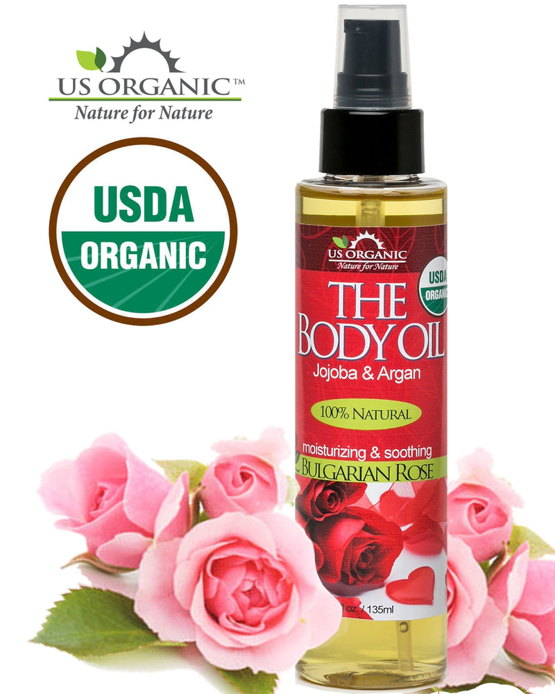 [Australia] - US Organic Body Oil - Romantic Sexy Bulgarian Rose- Jojoba and Argan Oil with Vitamin E, USDA Certified Organic, No Alcohol, Paraben, Artificial Detergents, Color or Synthetic perfumes, 5 Fl.oz. 