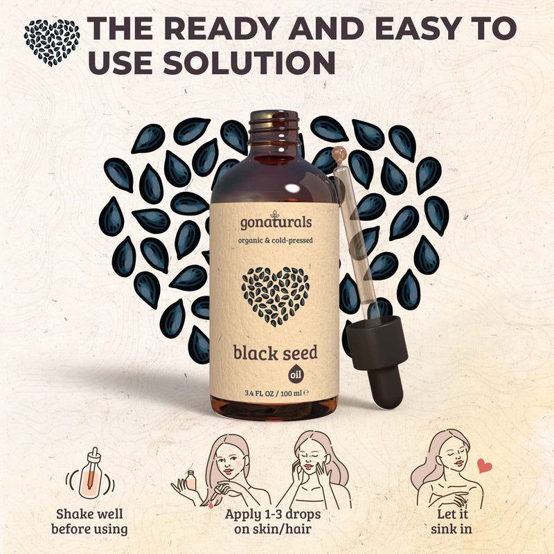 [Australia] - GONATURALS Black Seed Oil - Black Seed Oil Organic Cold Pressed: Hair Oils for Hair Growth from Black Cumin Seeds - Black Seed Oil for Hair Growth & Skin - A Cold Pressed Nigella Sativa Oil, 100ml 
