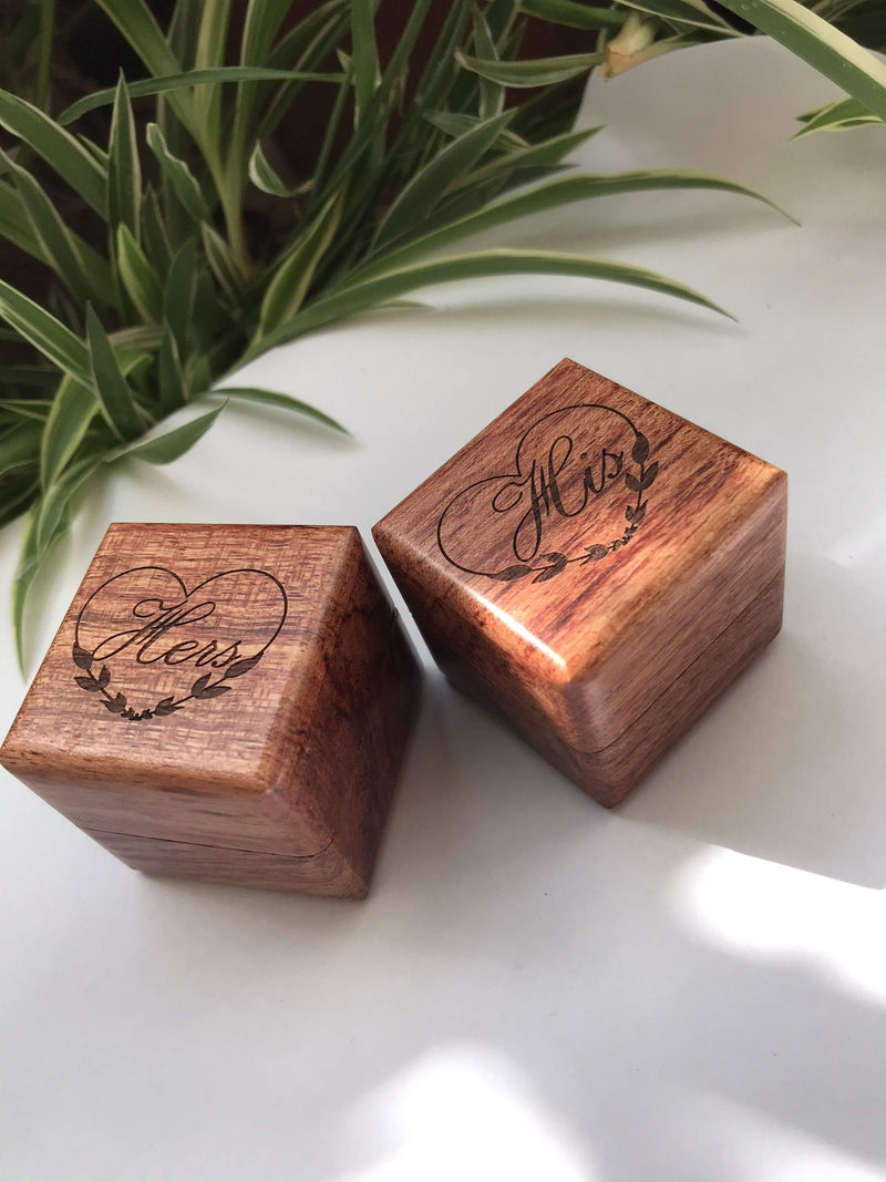 [Australia] - His and Hers Ring Holder – Handmade Wood Ring Box for Wedding Ceremony, Ring Boxes Small Engraved for Engagement/Proposal, Wood ring box for Women and Men (Heart 2PCs - Square) Heart 2PCs - Square 