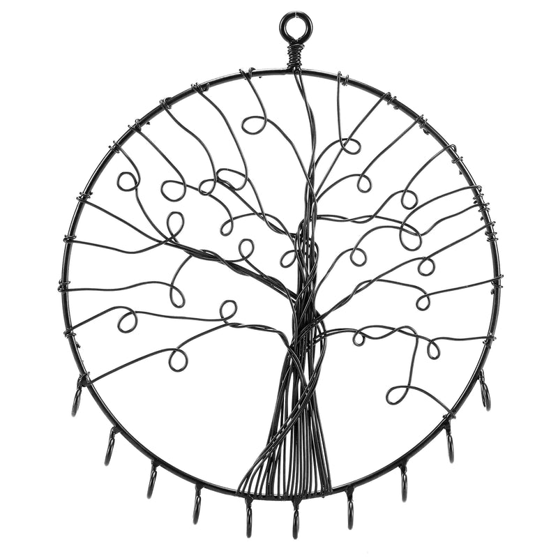 [Australia] - MyGift Wall Hanging Round Metal Tree Silhouette Design Jewelry Holder, Earrings and Necklace Hooks, Black 
