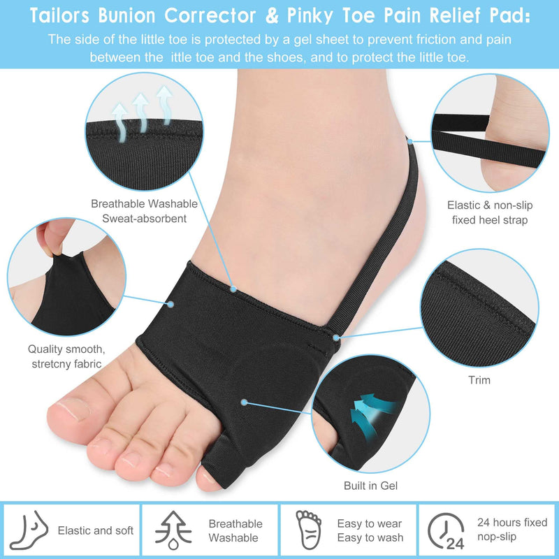 [Australia] - DYKOOK Tailors Bunion Corrector 1Pair Bunionette Sleeves Built-in Gel Pads Silicone Cover Guard with Non-Slip Strap to Relief Bunion Pinky Toe Pain, Straighten Bunionette,Overlapping Toe(Black-Small) Black S 