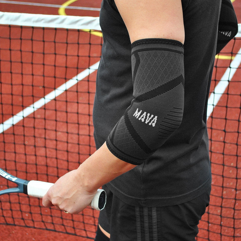 [Australia] - Mava Sports Elbow Brace Compression Sleeve (Pair) - Elbow Brace for Tendonitis, Tennis, Workouts, Weightlifting, Golfer's Elbow Treatment, Basketball- Reduce Joint Pain & elbow support - Elbow sleeve Large Black 