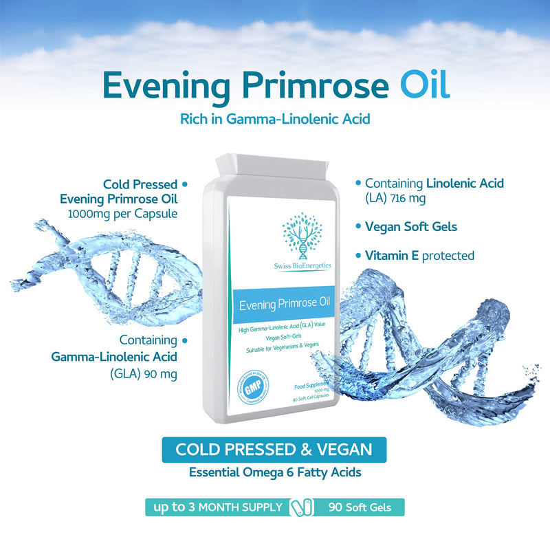 [Australia] - Evening Primrose Oil 1000mg 90 Capsules - Cold Pressed - High GLA Formulation with Vitamin E - No GMOs - UK Made Vegan Soft Gels 