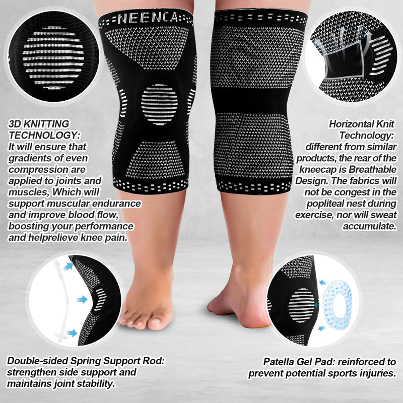 [Australia] - NEENCA Professional Plus Size Knee Brace, Knee Compression Sleeve for Larger Legs and Bigger Thighs, Medical Knee Support for Knee Pain Relief, Injury Recovery, Sports Protection, Single(2XL-5XL) Black 3XL 