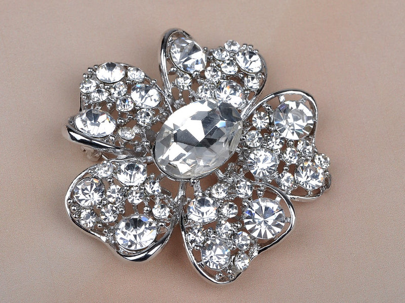 [Australia] - Alilang Shadow Clear Crystal Rhinestone Silvery Tone Flower Fashion Design Pin Brooch 