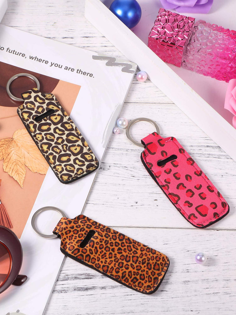 [Australia] - 10 Pieces Chapstick Holder Keychain Clip-on Sleeve Chapstick Pouch Lip Balm Holder Sleeve with 10 Metal Key Chains for Travel Daily Accessories, Leopard Style 