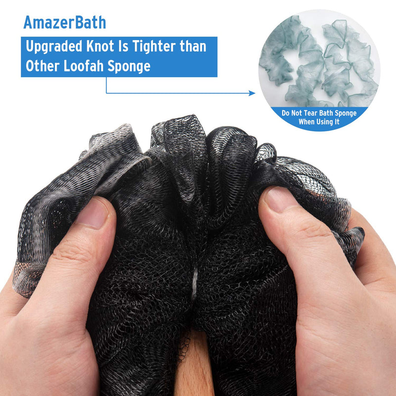 [Australia] - AmazerBath Shower Sponge Loofah Back Scrubber, PE Soft Mesh Loofah Body Scrubber with Long Wooden Handle, Bath Sponge for Men Women (Black) Black 