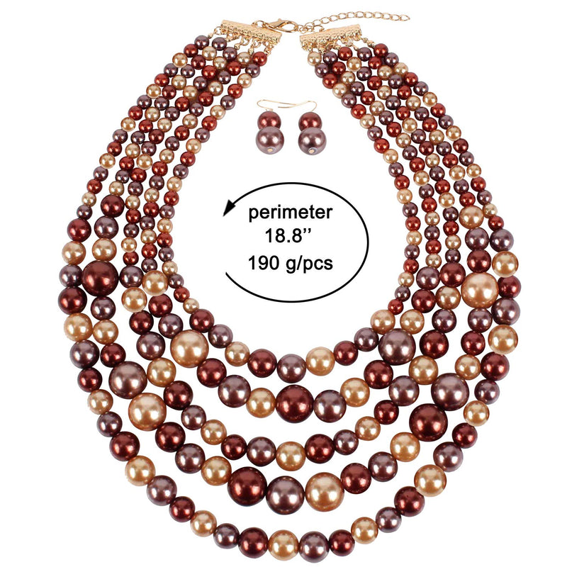 [Australia] - KOSMOS-LI Multi Layer Pearl Strand Costume Jewelry Sets NK10030SET BROWN 